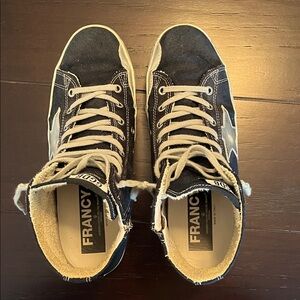 Golden Goose Navy and Silver High-Top Sneakers